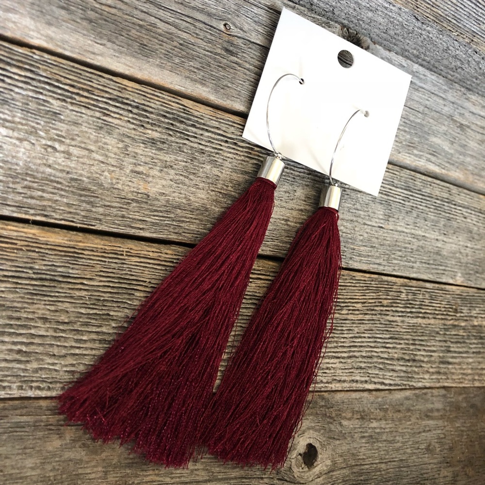 Aggie Maroon Long Silk Tassel Earrings